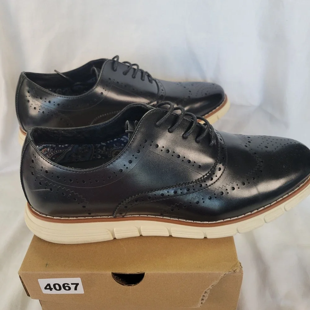 BRUNO MARCI GRANDWING Mens Black Wingtip Oxford Dress Shoes US 10